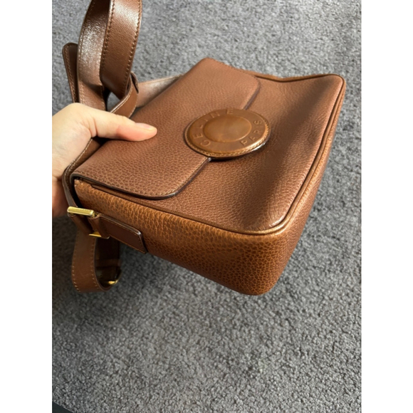 Auth CELINE Round Logo Shoulder bag Crossbody Bag Brown Leather - Picture 3 of 8